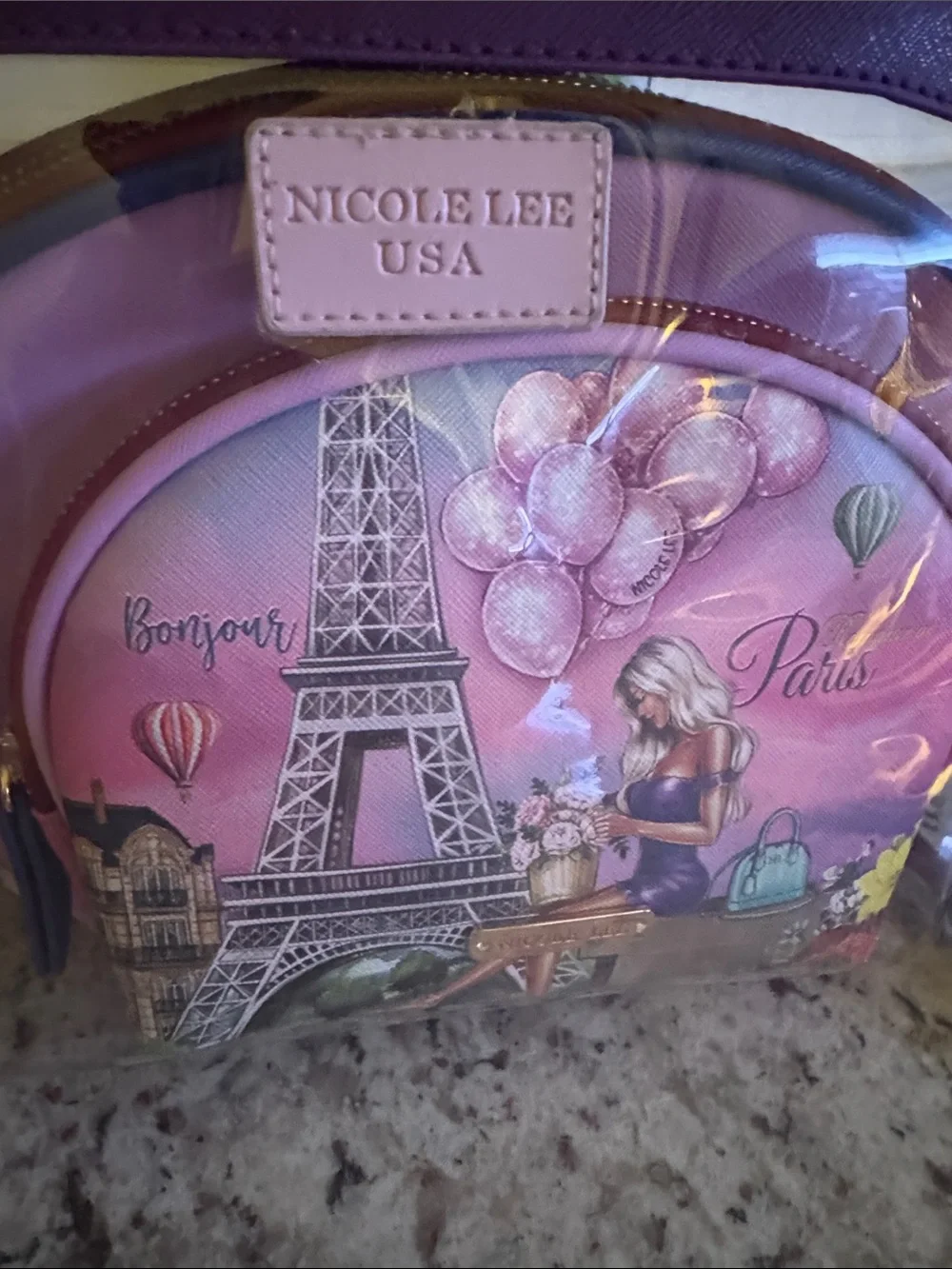 Nicole Lee Clear Pink Paris Eiffel Cosmetic 3 Pouch Set